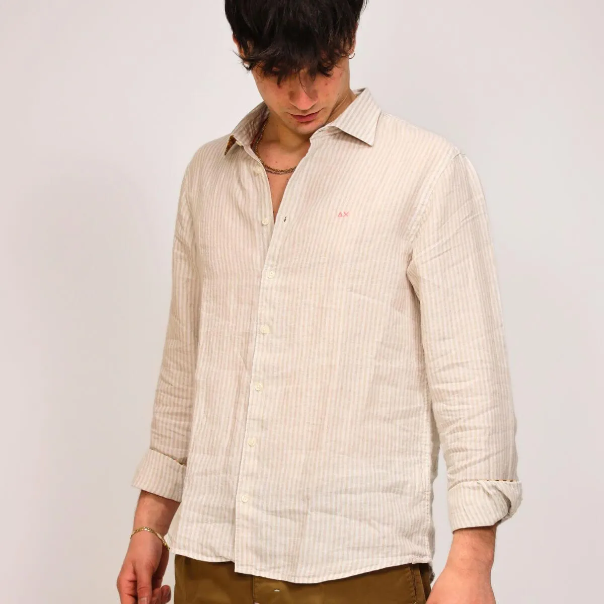 SUN68 CAMICIA S34121 0107 BIANCO BEIGE  