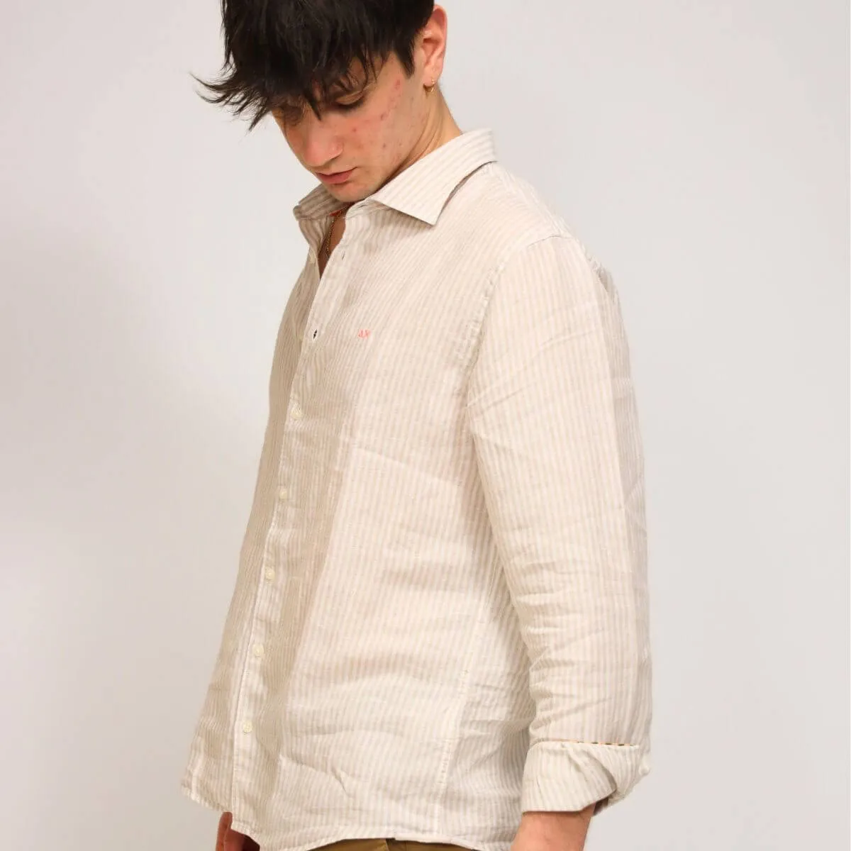 SUN68 CAMICIA S34121 0107 BIANCO BEIGE  