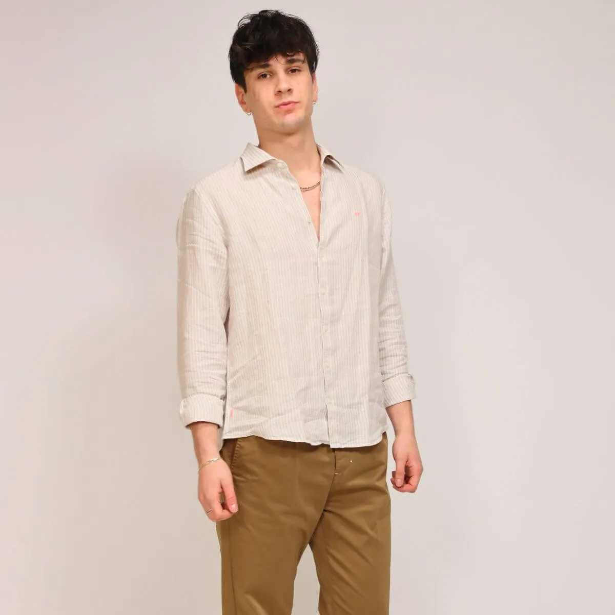 SUN68 CAMICIA S34121 0107 BIANCO BEIGE  